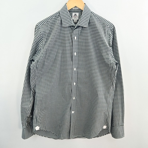 J.Crew Ludlow Dress Shirt Mens M Green White Gingham Thomas Mason Button Down - Picture 2 of 7